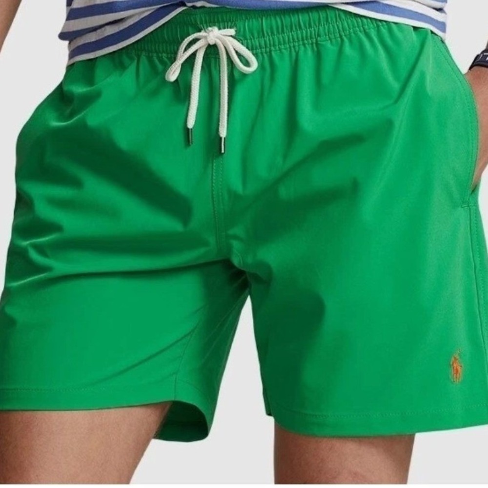 Polo Ralph Lauren 3XLT Green Cargo Swim Trunks Orange Logo Pony Board Shorts NWT